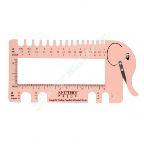 Шкала размеров с резаком для пряжи KnitPro (слон розовый)