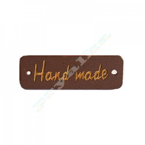 Нашивка деревянная "Hand made" коричневая