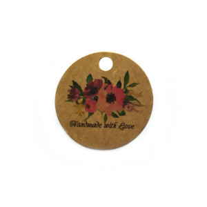 Бирка "HM with love" цветы бурая