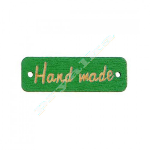 Нашивка деревянная "Hand made" зеленая