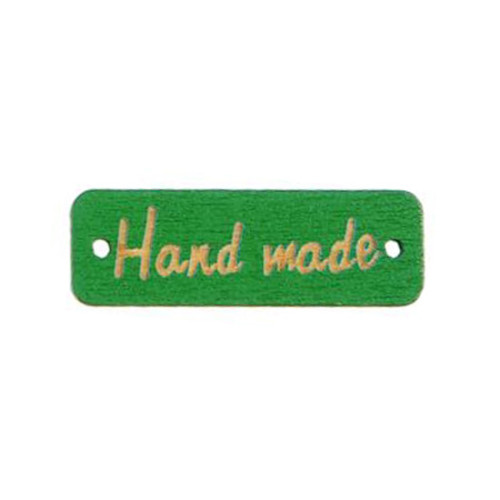 Нашивка деревянная "Hand made" зеленая
