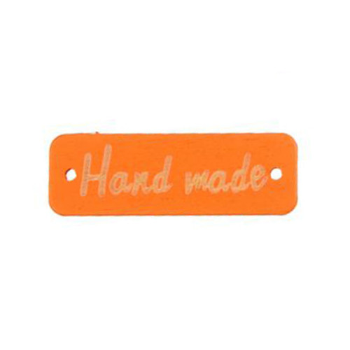 Нашивка деревянная "Hand made" оранжевая