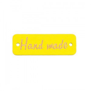 Нашивка деревянная "Hand made" желтая