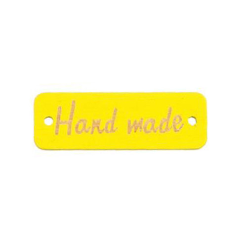 Нашивка деревянная "Hand made" желтая