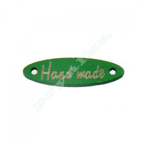 Нашивка деревянная овальная "Hand made" зеленая
