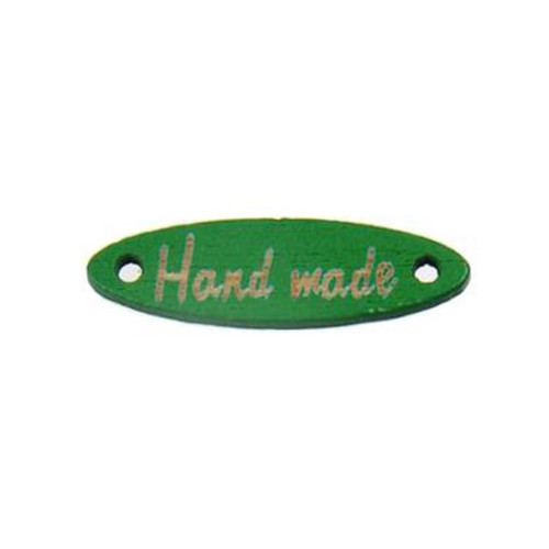 Нашивка деревянная овальная "Hand made" зеленая Нашивка деревянная овальная "Hand made" зеленая
