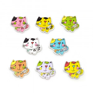 Пуговицы деревянные "Котики" разноцветные