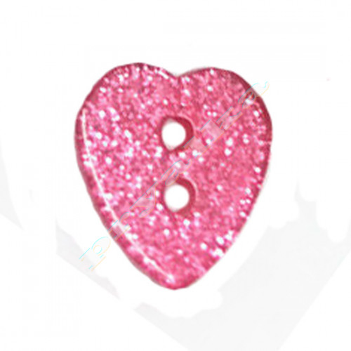 Пуговица пластиковая "Сердце с блестками" розовая