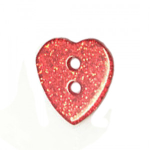 Пуговица пластиковая "Сердце с блестками" красная